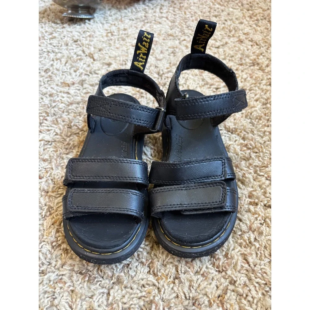 Dr. Martens Junior Klaire Leather Strap Sandals Kids Sz 13 Black Hook and Loop